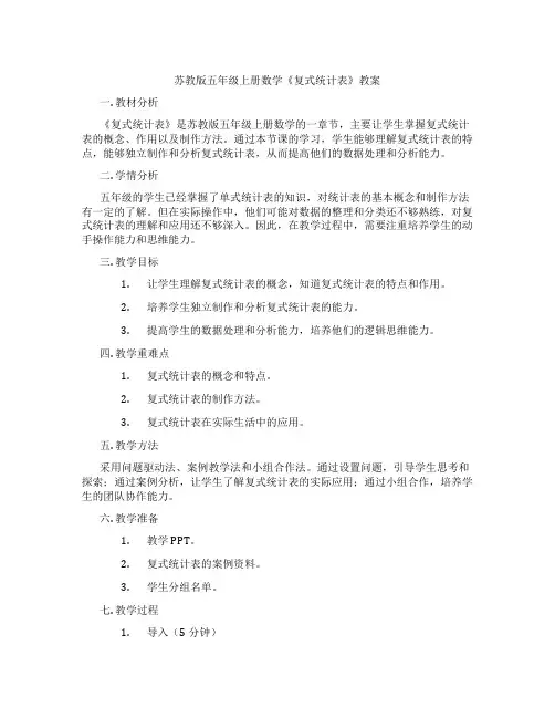 苏教版五年级上册数学《复式统计表》教案