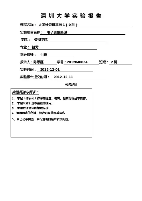 深圳大学计算机基础实验报告