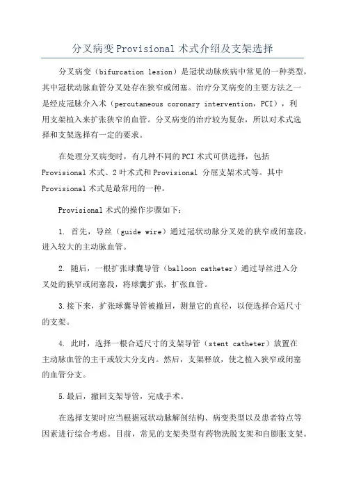 分叉病变Provisional术式介绍及支架选择