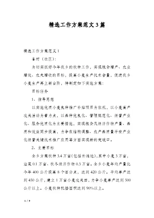 精选工作方案范文3篇