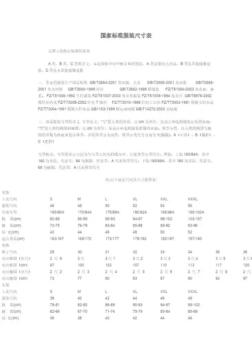 国家标准打扮尺寸表
