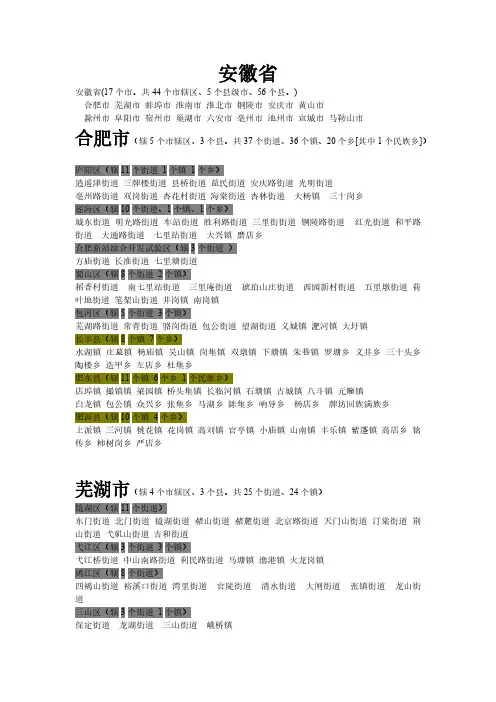 安徽省所辖市县乡镇-推荐下载