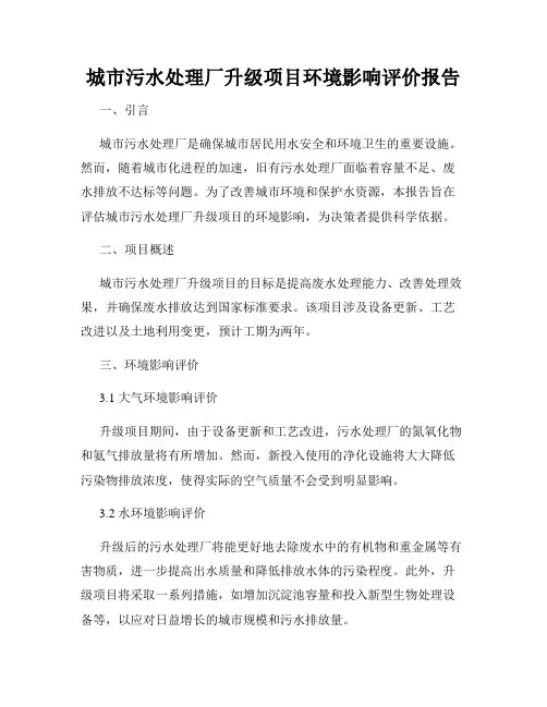 城市污水处理厂升级项目环境影响评价报告