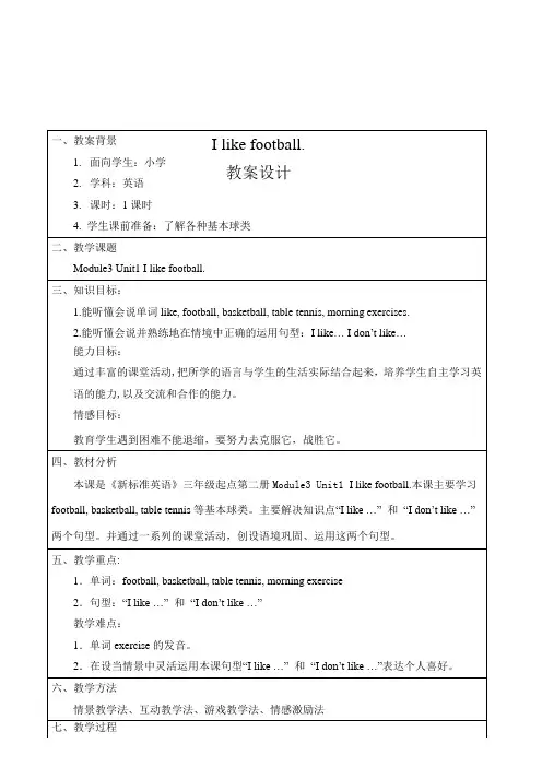 I like football.教案设计