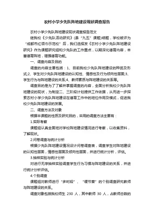 农村小学少先队阵地建设现状调查报告范文
