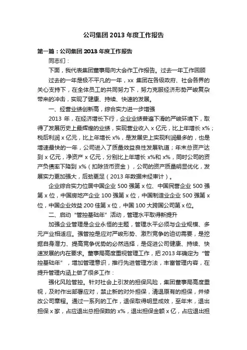 公司集团2013年度工作报告