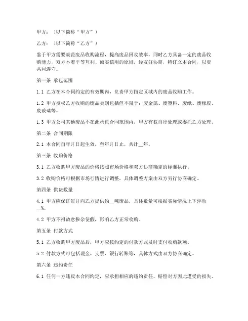 废品收购承包合同模板