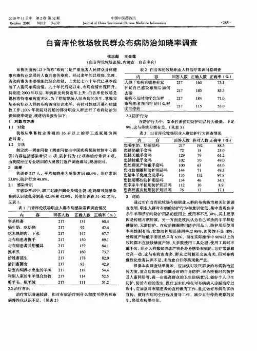 白音库伦牧场牧民群众布病防治知晓率调查