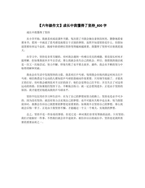 【六年级作文】成长中我懂得了坚持_600字