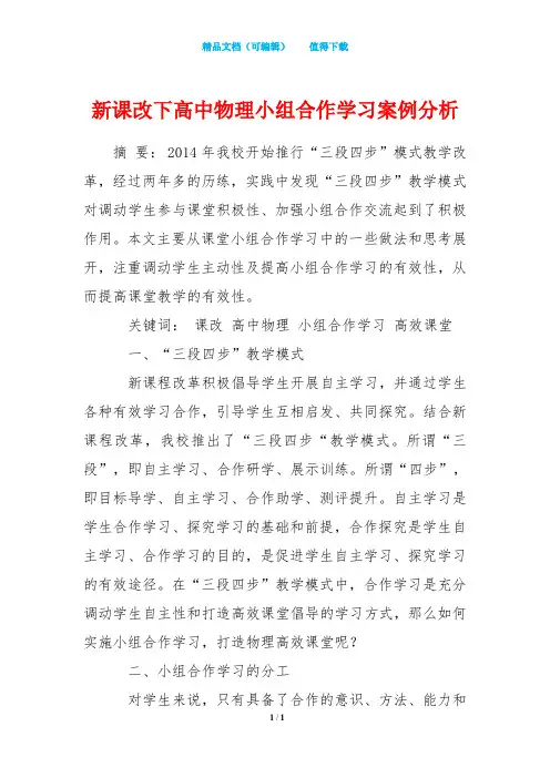 新课改下高中物理小组合作学习案例分析