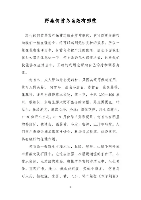 野生何首乌功效有哪些