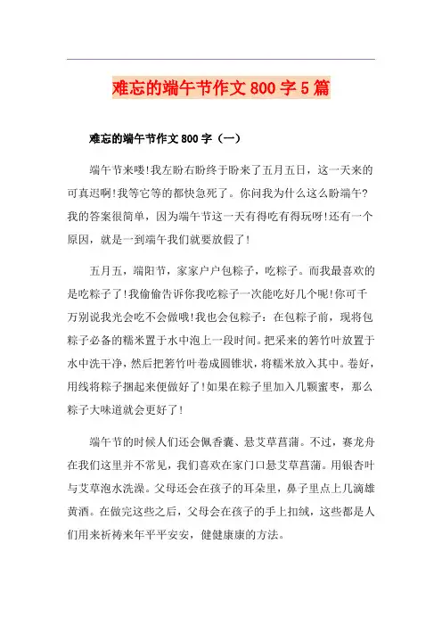 难忘的端午节作文800字5篇