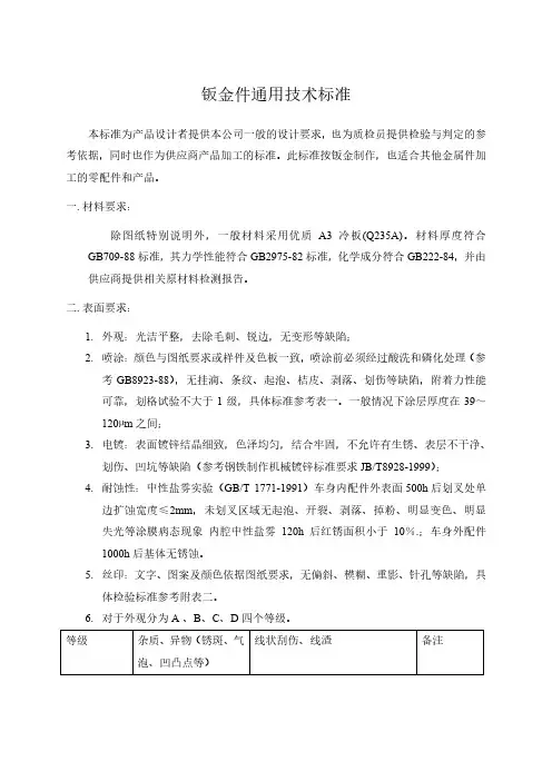 钣金件技术要求