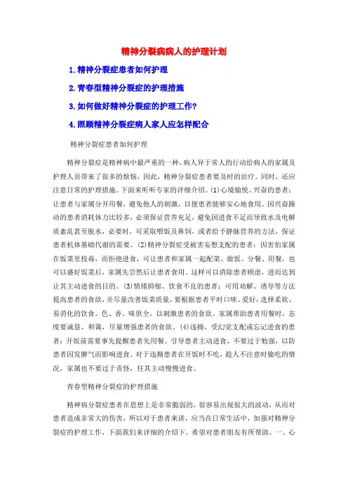 精神分裂病病人的护理计划
