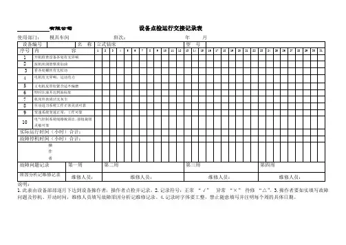 立式钻床点检表