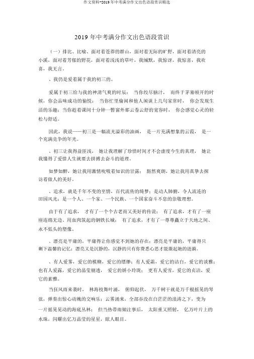作文材料-2019年中考满分作文精彩语段欣赏精品