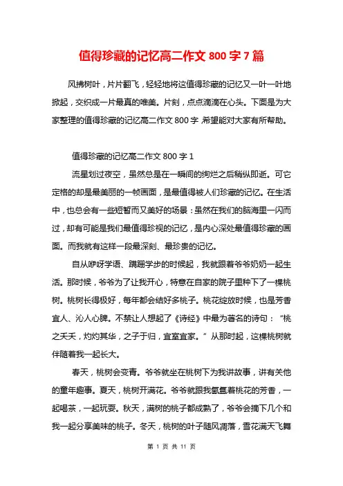 值得珍藏的记忆高二作文800字7篇