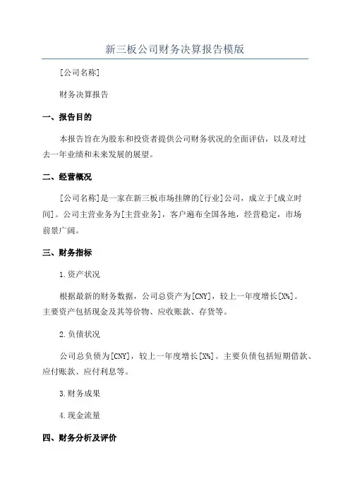 新三板公司财务决算报告模版