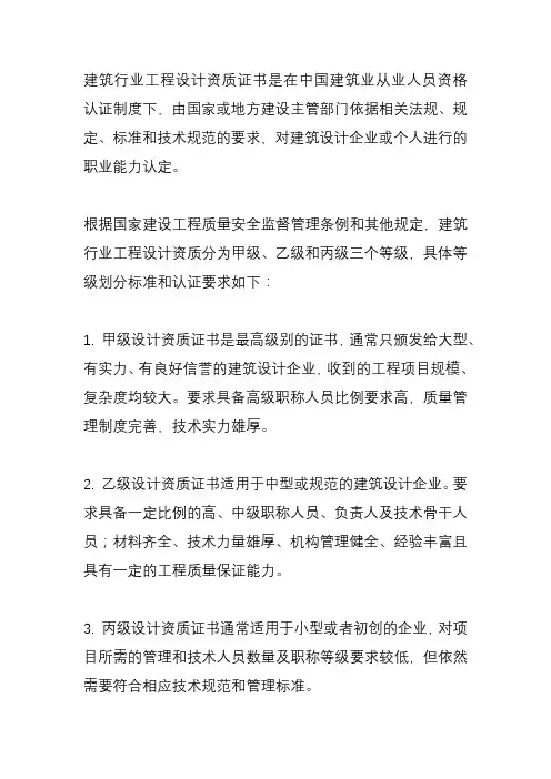 建筑行业工程设计资质证书