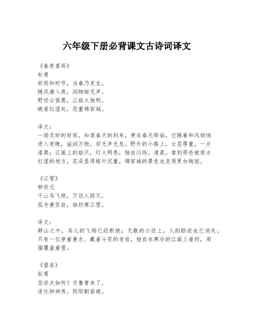 六年级下册必背课文古诗词译文