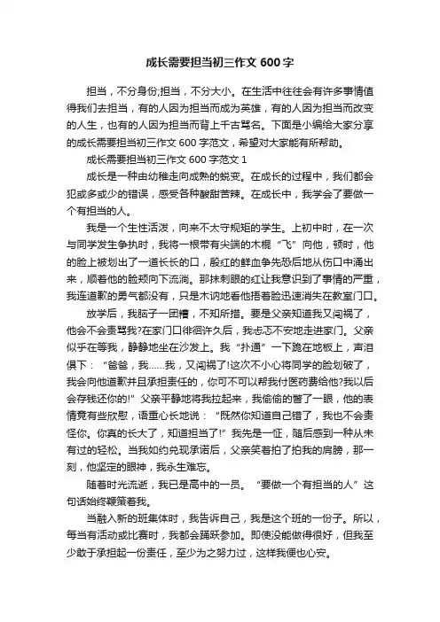 成长需要担当初三作文600字