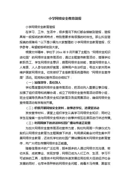 小学网络安全教育简报