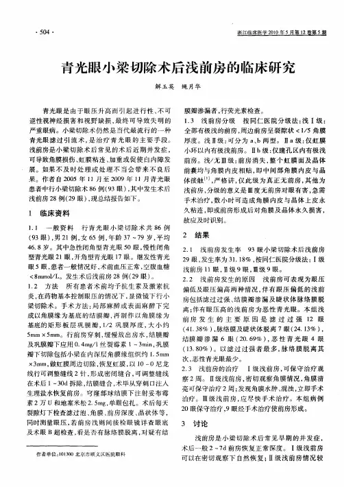 青光眼小梁切除术后浅前房的临床研究
