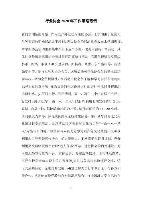 行业协会2020年工作思路范例