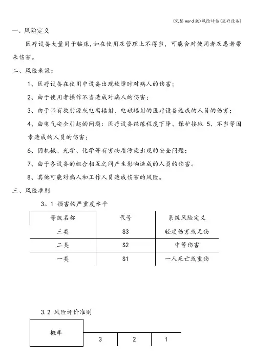 (完整word版)风险评估(医疗设备)