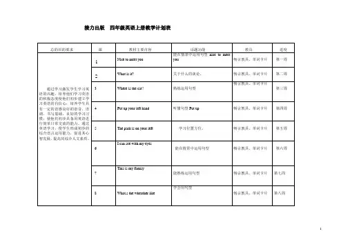 接力版小学英语四年级上册教学计划