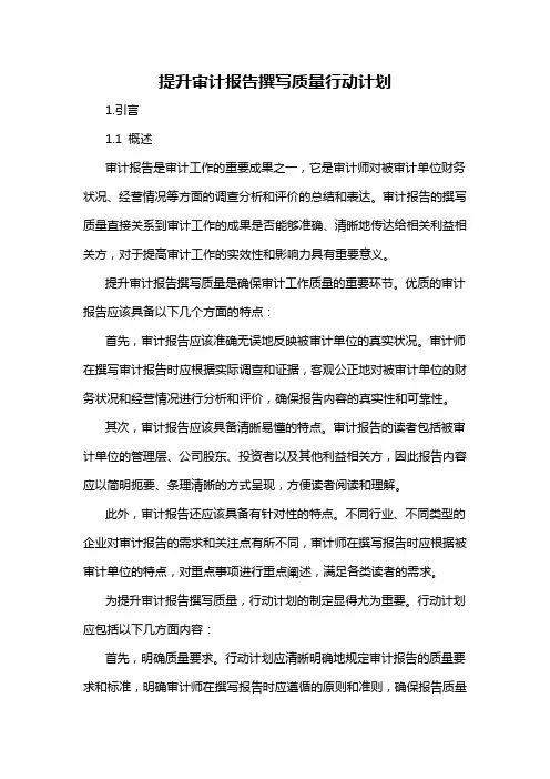 提升审计报告撰写质量行动计划