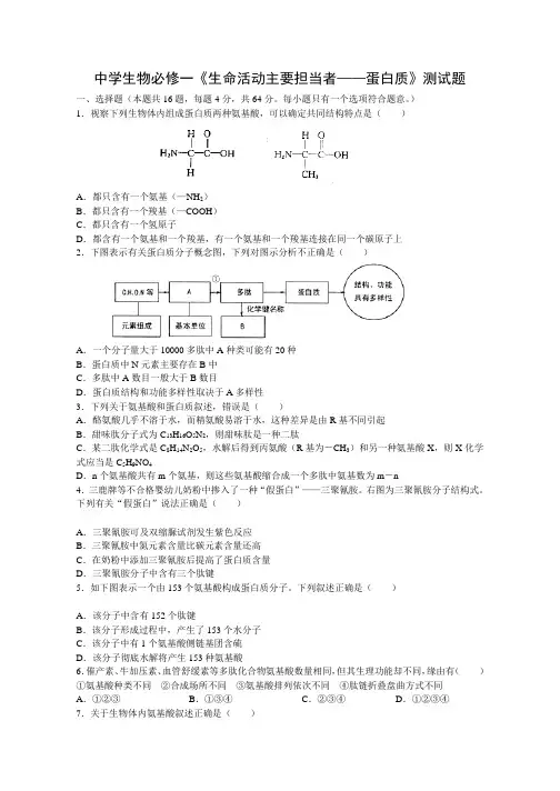 高中生物必修一生命活动的主要承担者蛋白质测试题