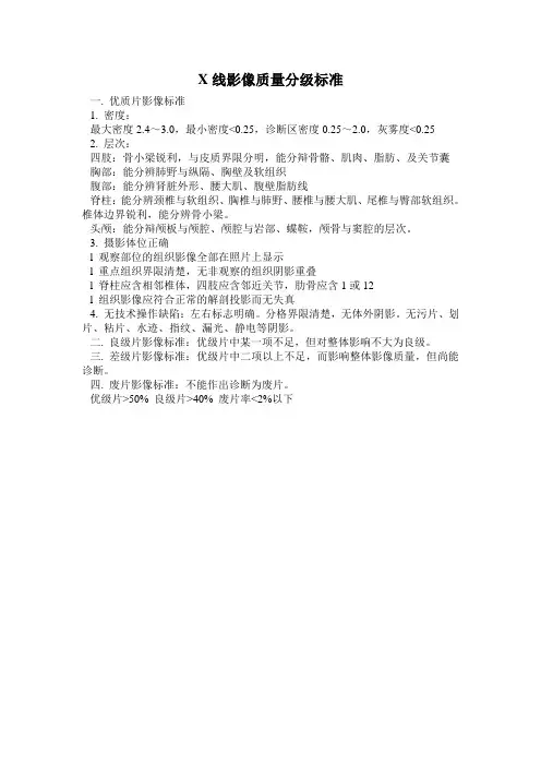 X线影像质量分级标准