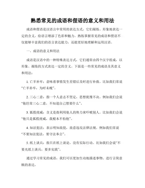 熟悉常见的成语和俚语的意义和用法