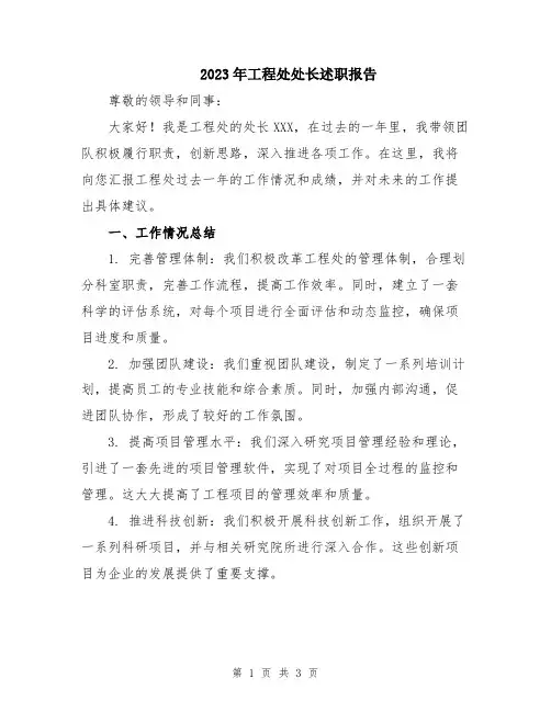 2023年工程处处长述职报告