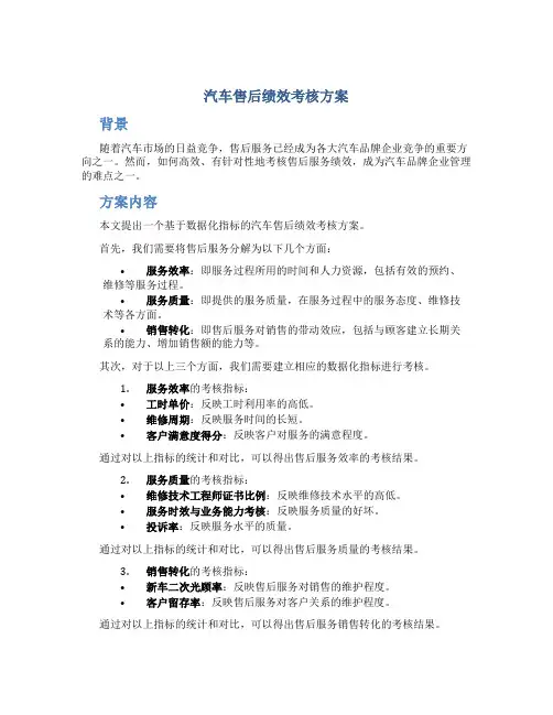 汽车售后绩效考核方案