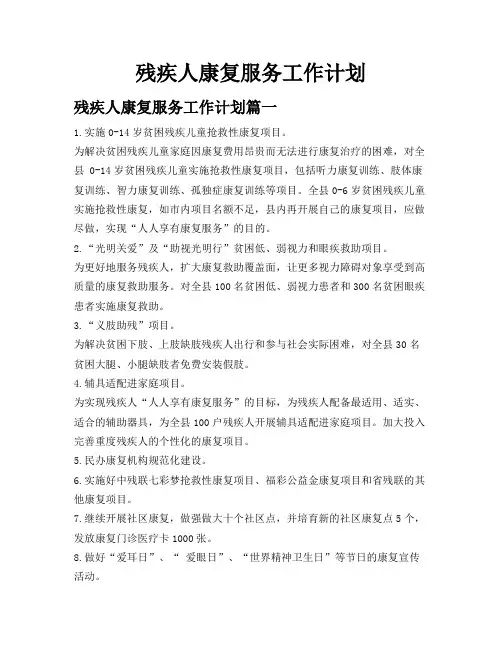 残疾人康复服务工作计划