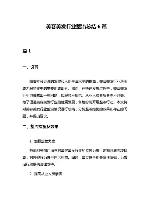 美容美发行业整治总结6篇