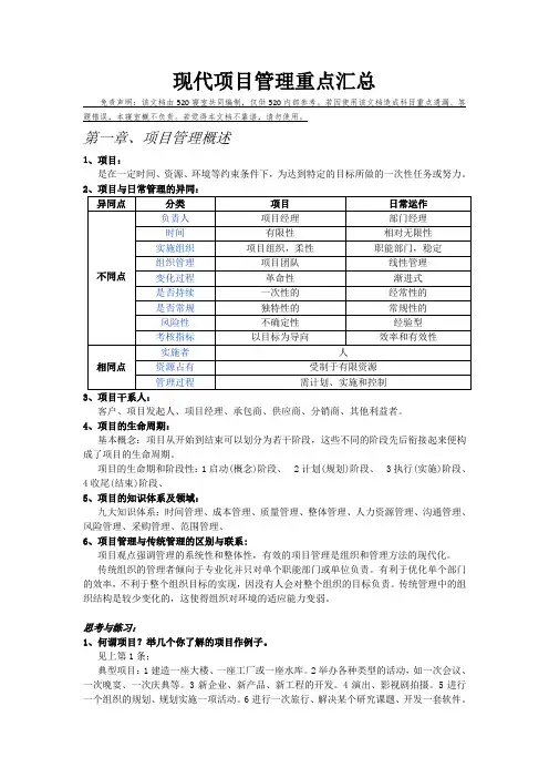 项目管理重点汇总