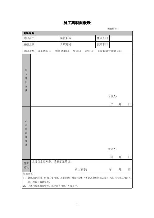 公司员工离职面谈表