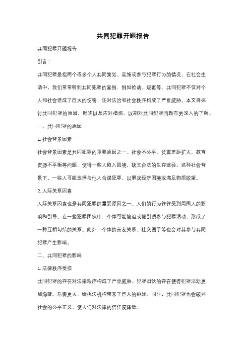 共同犯罪开题报告