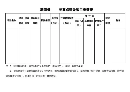 重点建设项目申报表及格式
