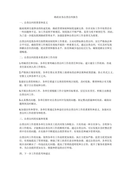 路政业务自查自纠报告