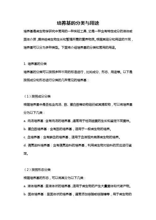 培养基的分类与用途