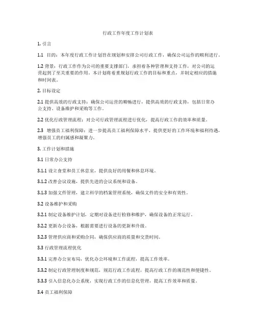 行政工作年度工作计划表