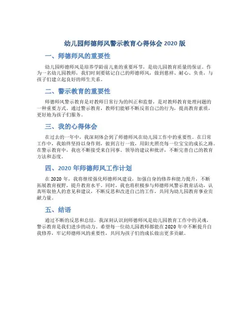 幼儿园师德师风警示教育心得体会2020版