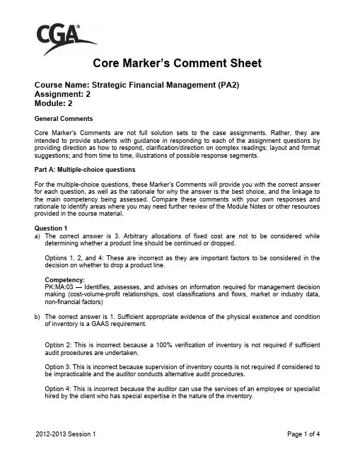 Comment Sheet Assignment 2