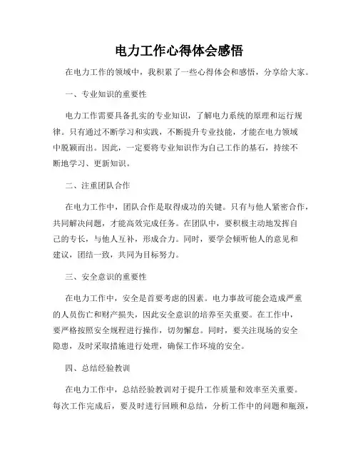 电力工作心得体会感悟