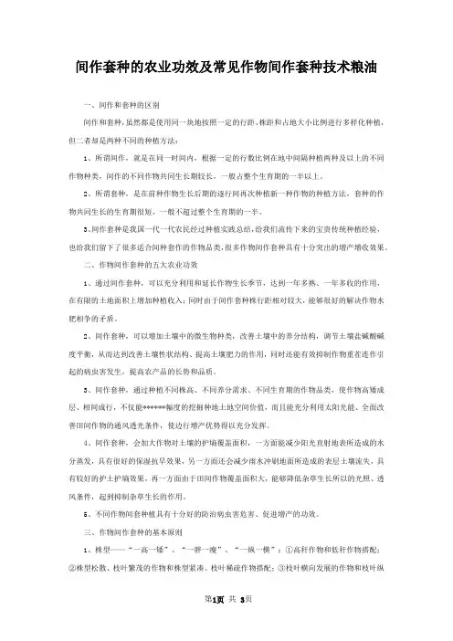 间作套种的农业功效及常见作物间作套种技术粮油