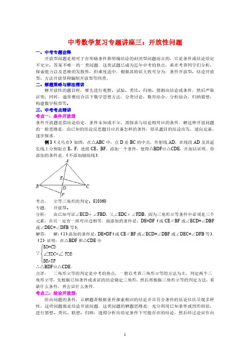 中考数学复习专题课件：开放性问题(含详细参考答案)